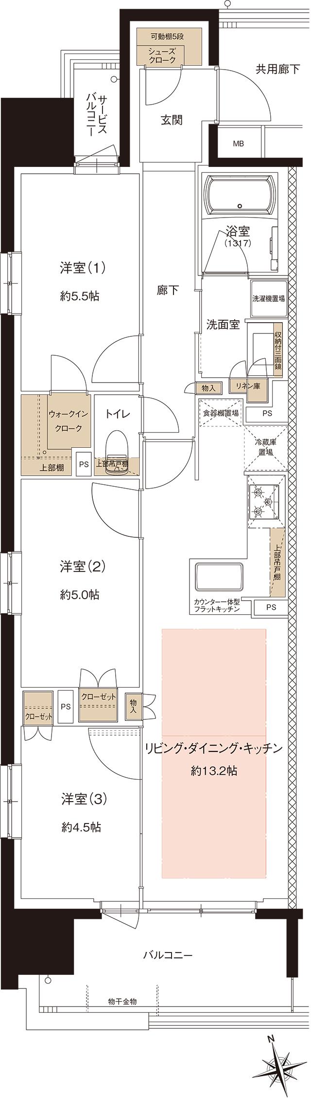 サンクレイドル池下の間取り図　A：3LDK+WIC+SC