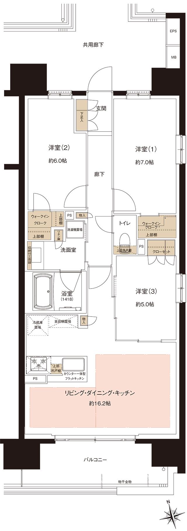 サンクレイドル池下の間取り図　C：3LDK+2WIC