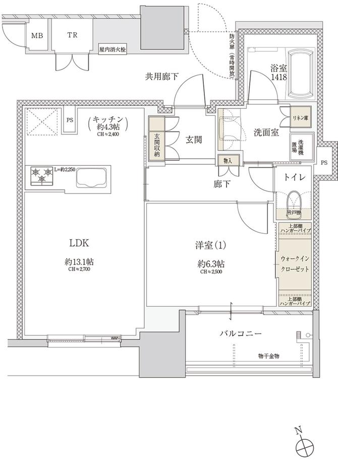 Tステージ フラッグス・ザ・トヨタの間取り図　F：1LDK+WIC+TR
