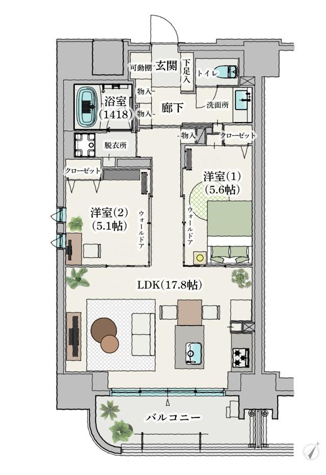 ユニロイヤル名東上社駅前の間取り図　D：2LDK