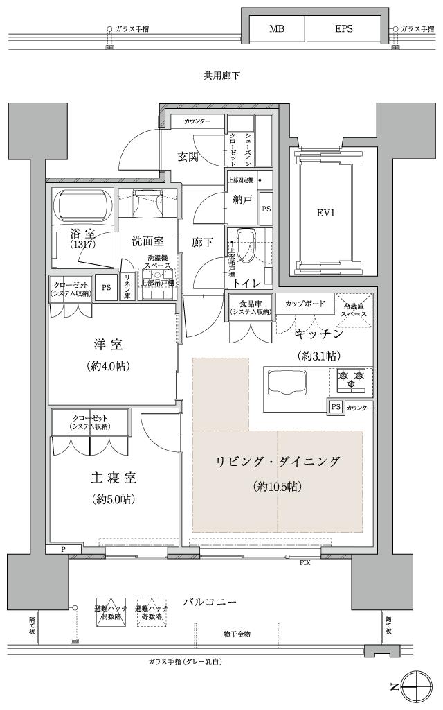 バンベール千種ザ・レジデンスの間取り図　B：2LDK+SIC+N