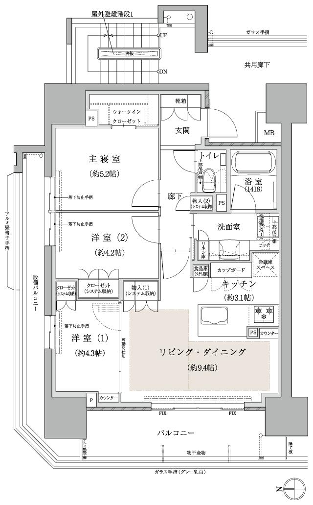 バンベール千種ザ・レジデンスの間取り図　A：3LDK+WIC