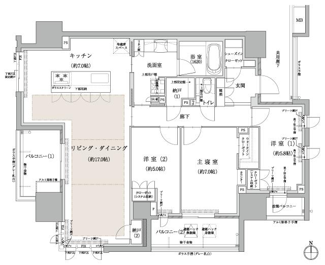 バンベール千種ザ・レジデンスの間取り図　G：3LDK+WIC+SIC+2N
