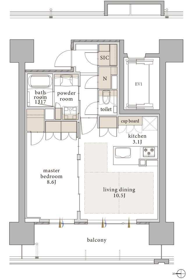 バンベール千種ザ・レジデンスの間取り図　B（セレクトプラン2）：1LDK+SIC+N
