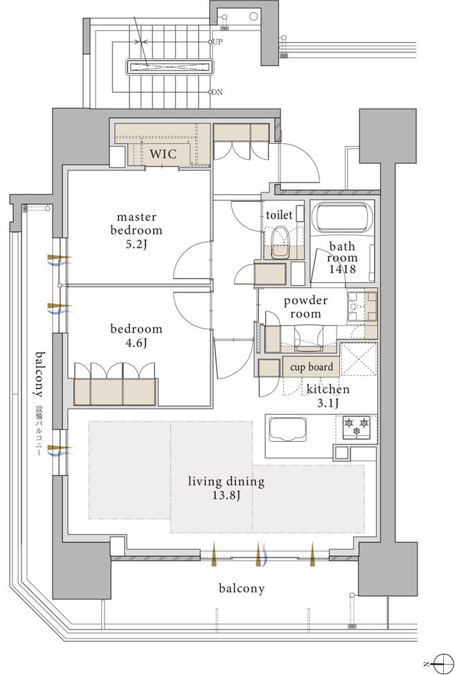 バンベール千種ザ・レジデンスの間取り図　A（セレクトプラン3）：2LDK+WIC