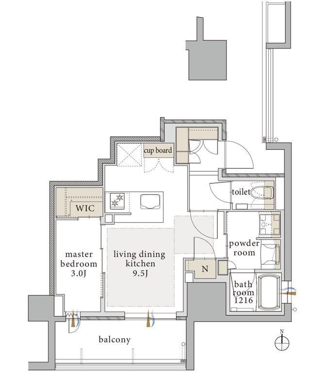 バンベール千種ザ・レジデンスの間取り図　F：1LDK+N