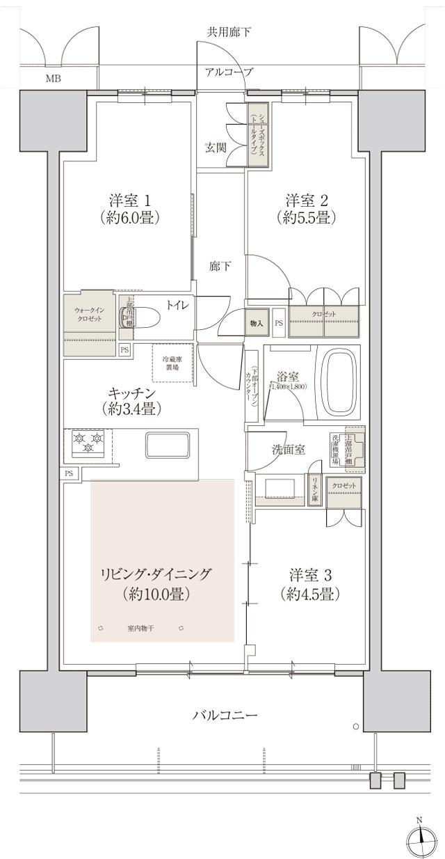 ローレルコート上前津の間取り図　B：3LDK+WIC