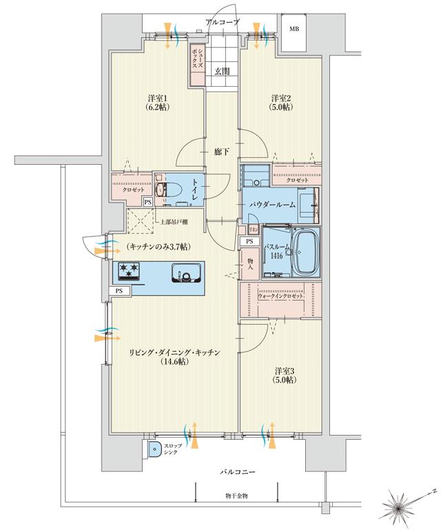 アルファステイツ四日市新正IIの間取り図　A：3LDK＋ウォークインクロゼット