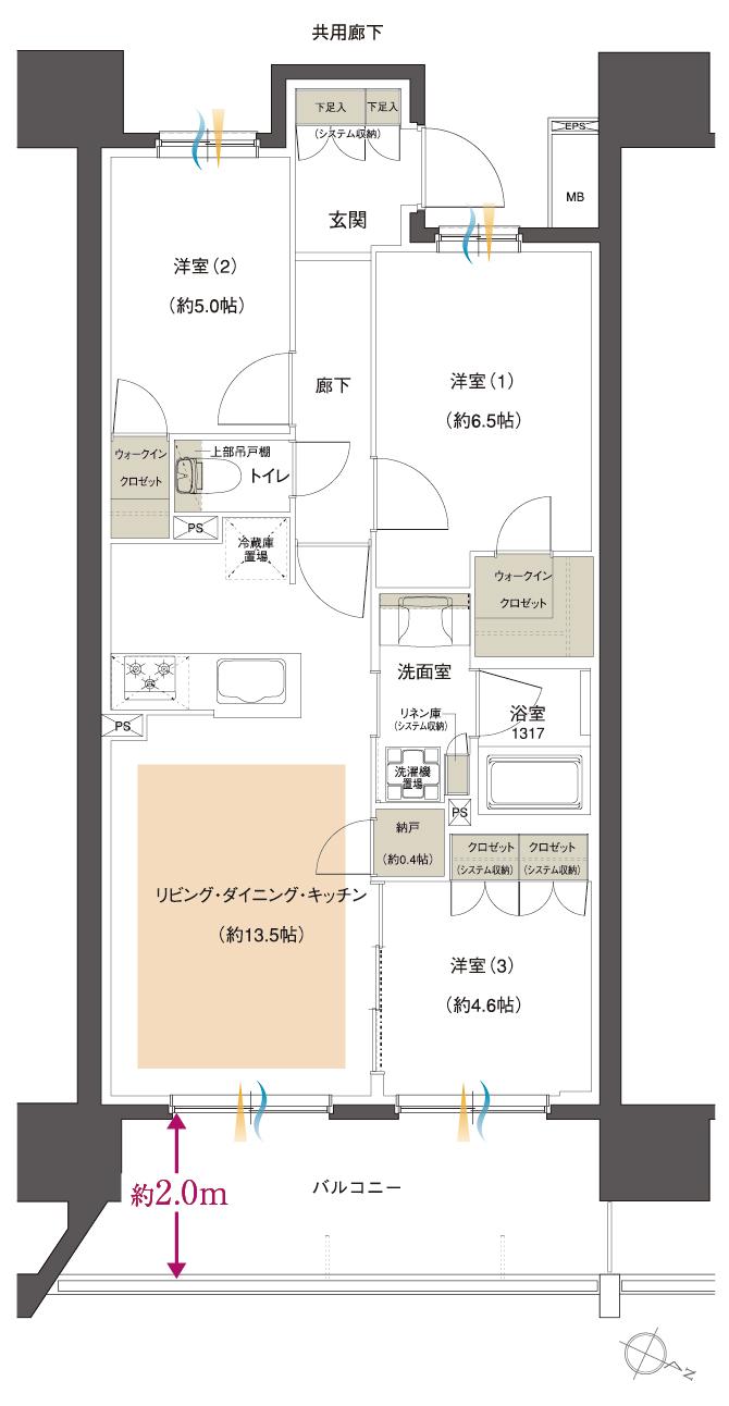 レーベン南大高 THE ONEの間取り図　G：3LDK+N+2WIC