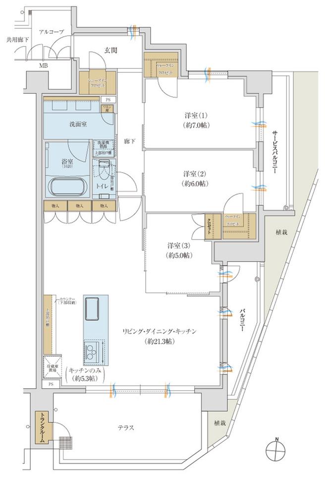 サンメゾン千種公園東の間取り図　F1：3LDK+WIC+SIC