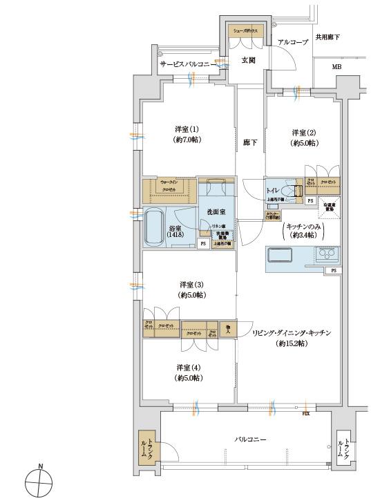 サンメゾン千種公園東の間取り図　A：4LDK+WIC