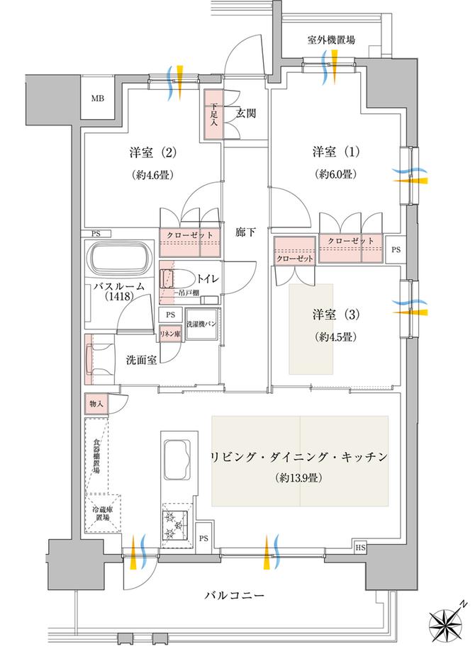 イノバス名古屋本陣の間取り図　D：3LDK