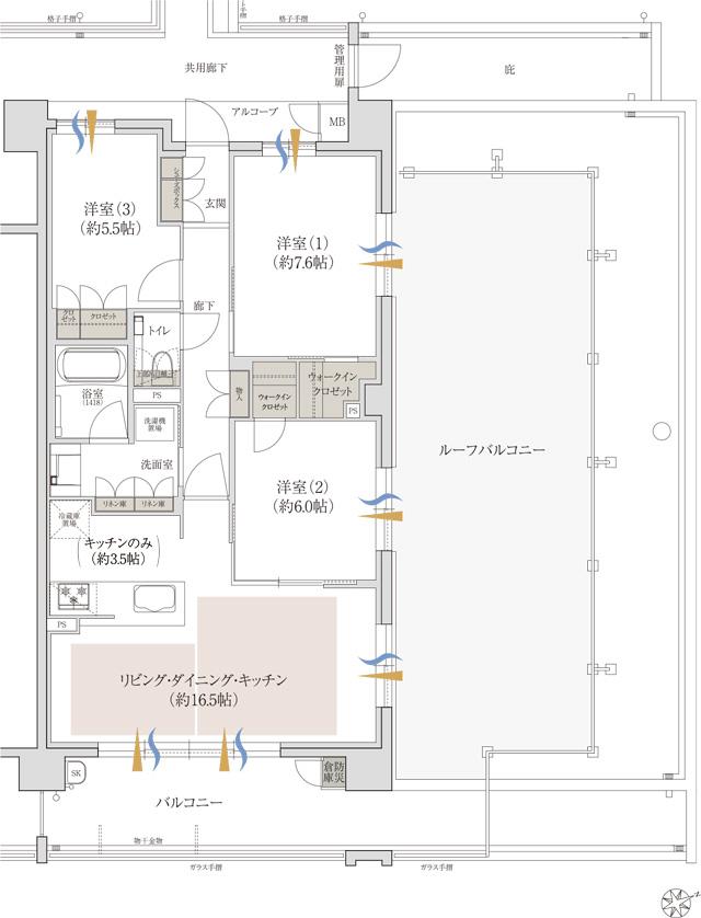 サンメゾン徳重の間取り図　Dr：3LDK+2WIC