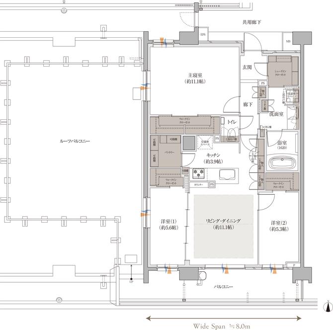 バンベール庄内通 ザ・レジデンスの間取り図　Ir：3LDK+3WIC+SIC+P