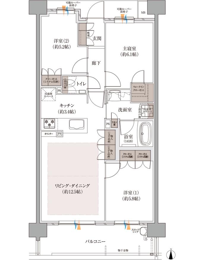 バンベール庄内通 ザ・レジデンスの間取り図　C：3LDK+WIC