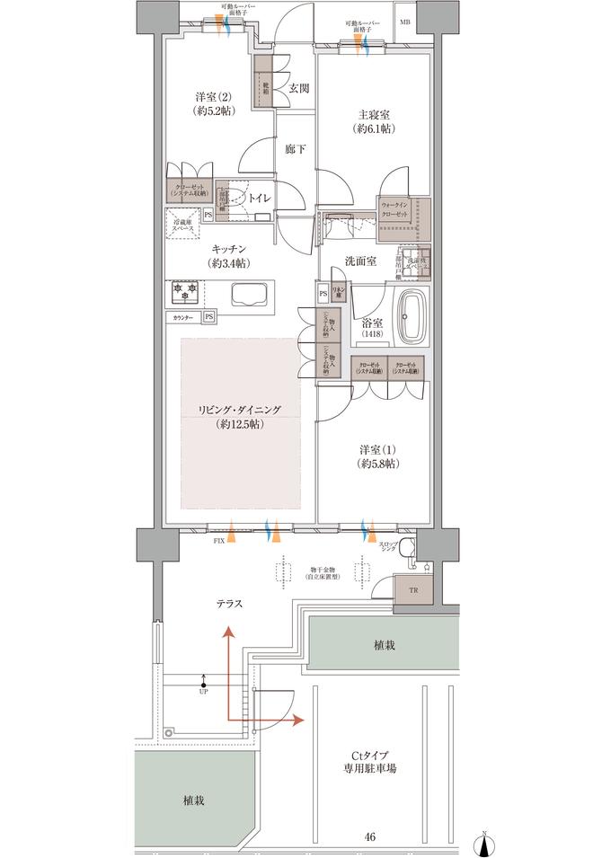 バンベール庄内通 ザ・レジデンスの間取り図　Ct：3LDK+WIC+TR