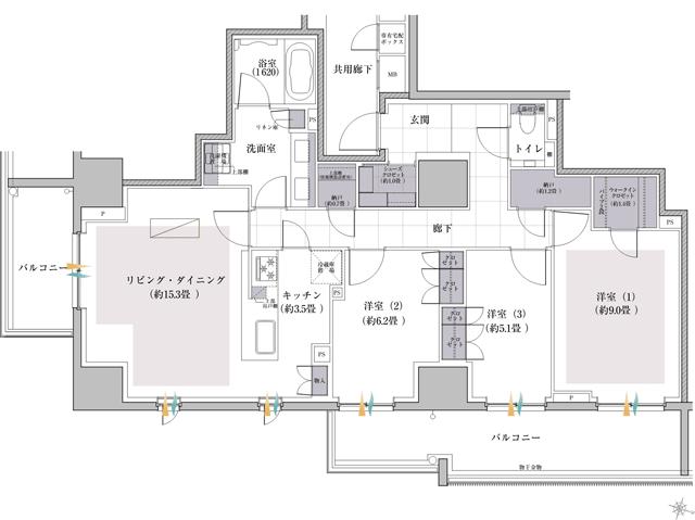 ウエリス覚王山法王町の間取り図　J1：3LDK+WIC+SC+2N