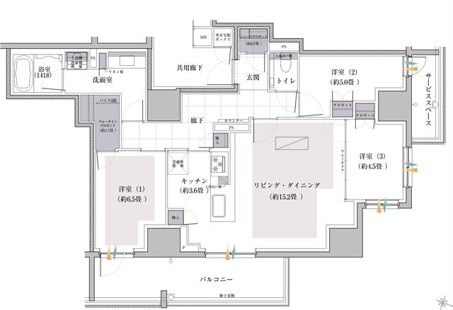 ウエリス覚王山法王町の間取り図　N：3LDK+WIC+SC