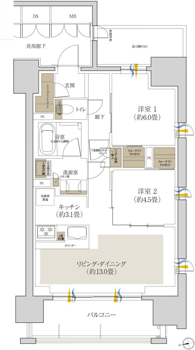 ローレルコート泉ザ・ハウスの間取り図　C：2LDK+2WIC+SIC