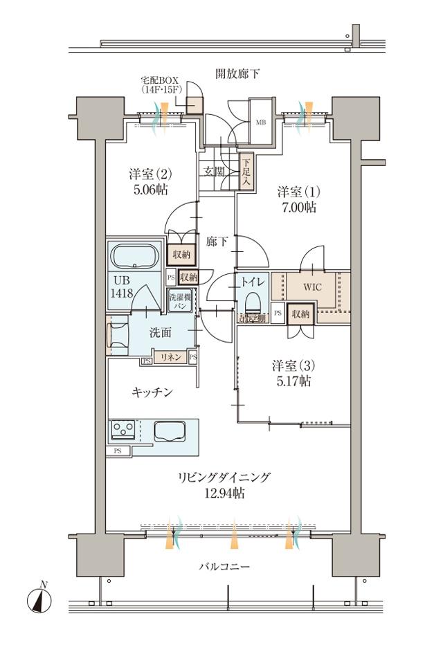 エンブルクロス藤枝の間取り図　C：3LDK+2WIC