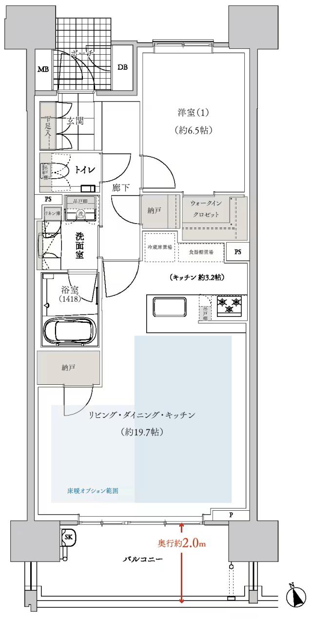 マストスクエア千種神田町の間取り図　B(Menu Plan1)：1LDK+納戸