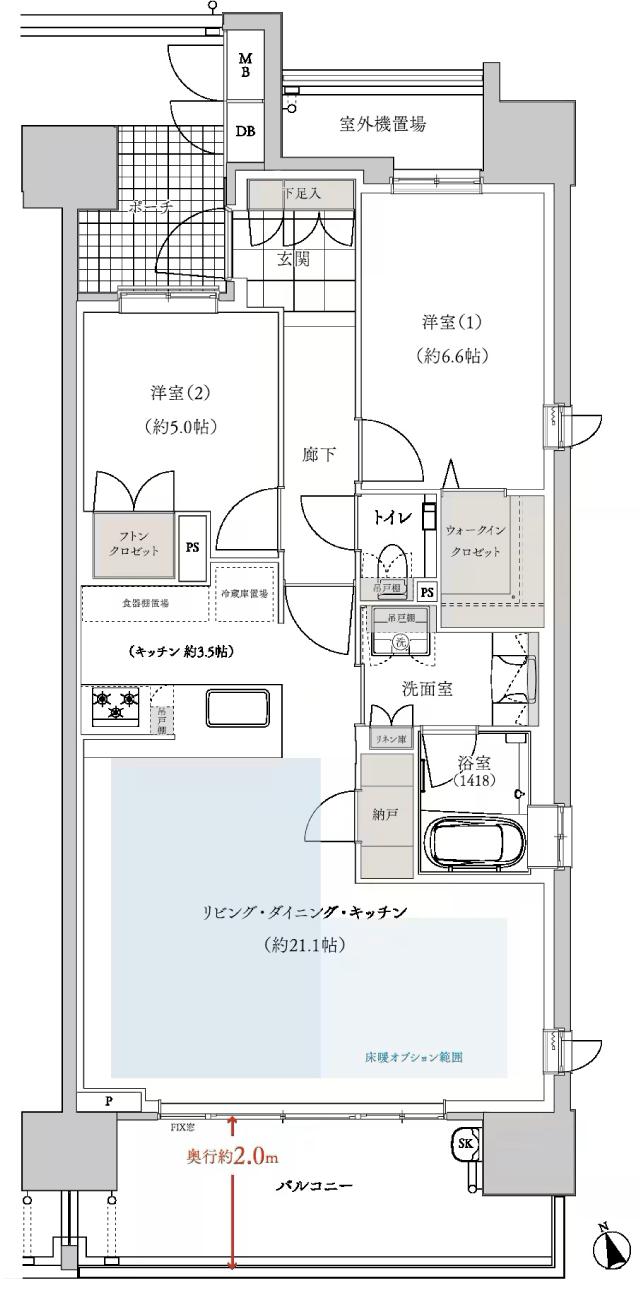 マストスクエア千種神田町の間取り図　D(Menu Plan1)：2LDK+納戸