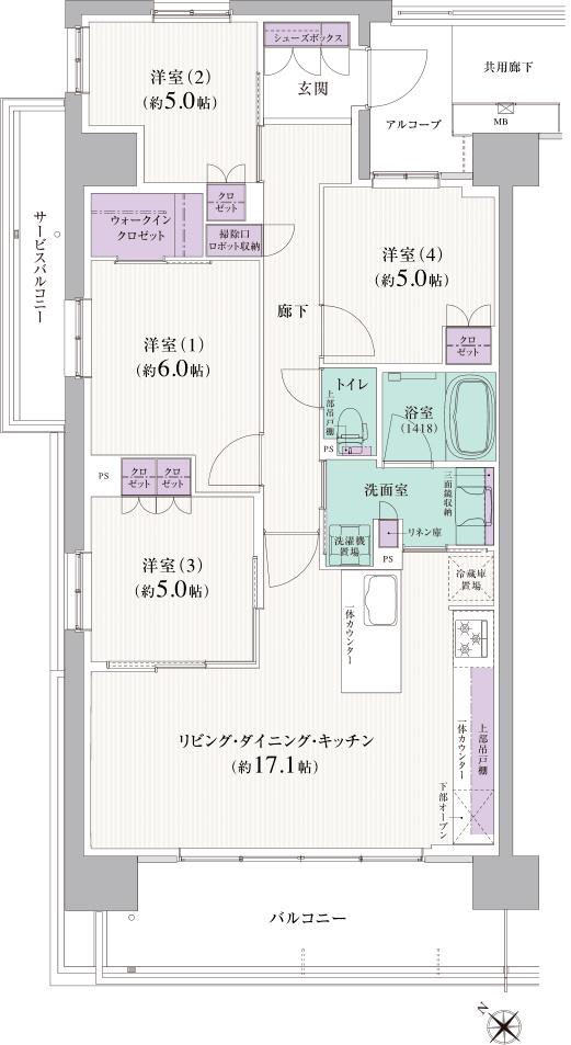 リピアーノガーデン茶屋ヶ坂の間取り図　AA：4LDK+WIC