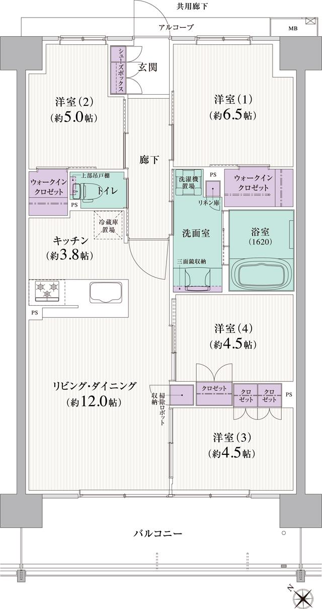 リピアーノガーデン茶屋ヶ坂の間取り図　AC：4LDK+2WIC