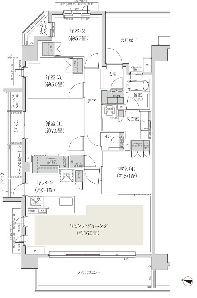 ウエリス瑞穂公園の間取り図　A：4LDK+WIC+SC+N