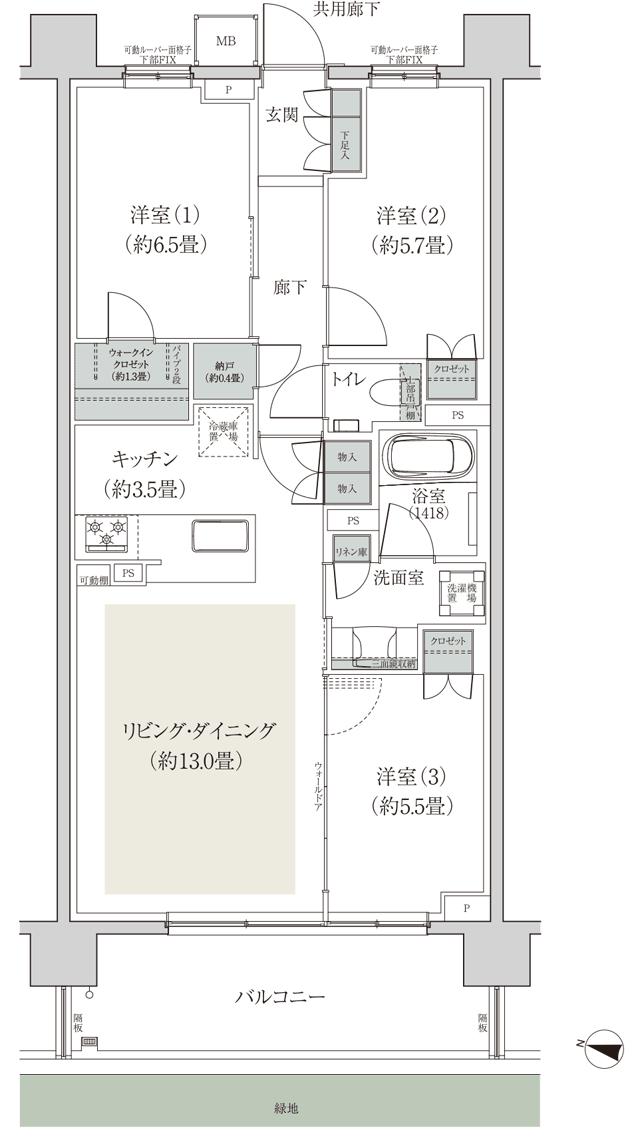 ウエリス瑞穂公園の間取り図　D1g：3LDK+WIC+N