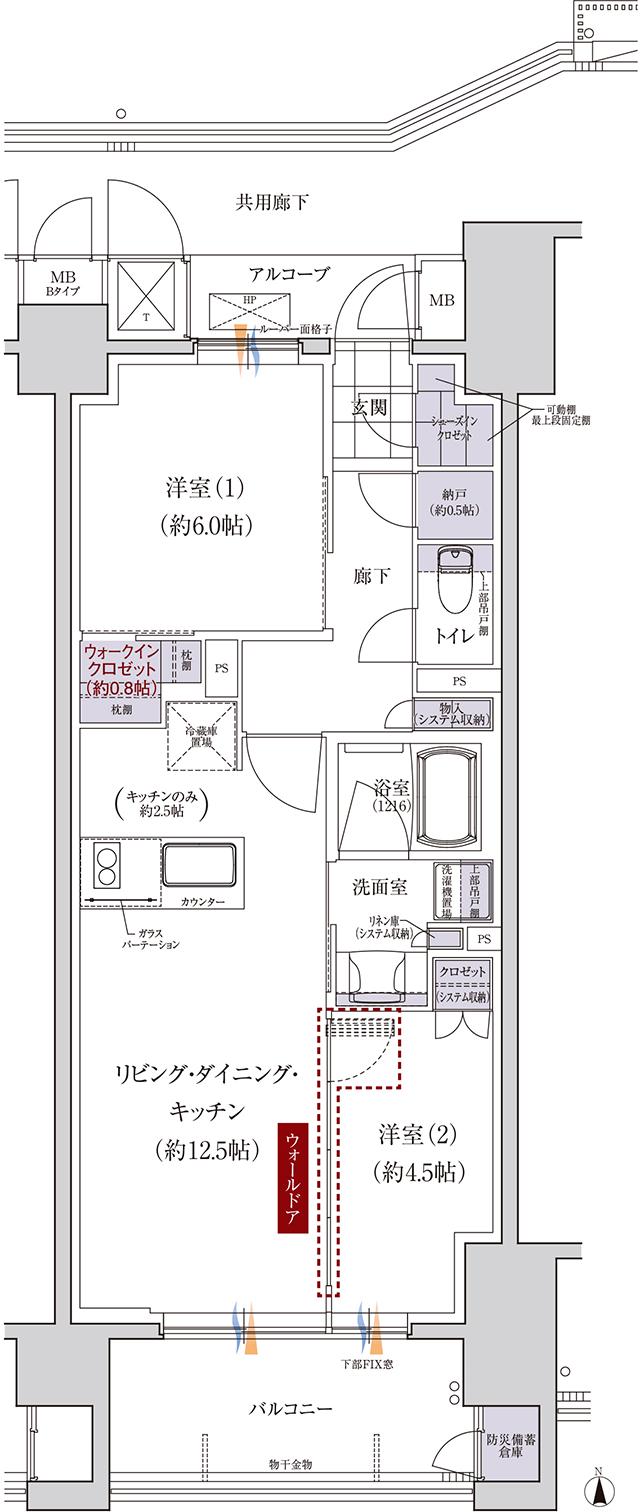グランクレア名古屋庄内通の間取り図　C：2LDK＋WIC＋SIC＋納戸＋防災備蓄倉庫