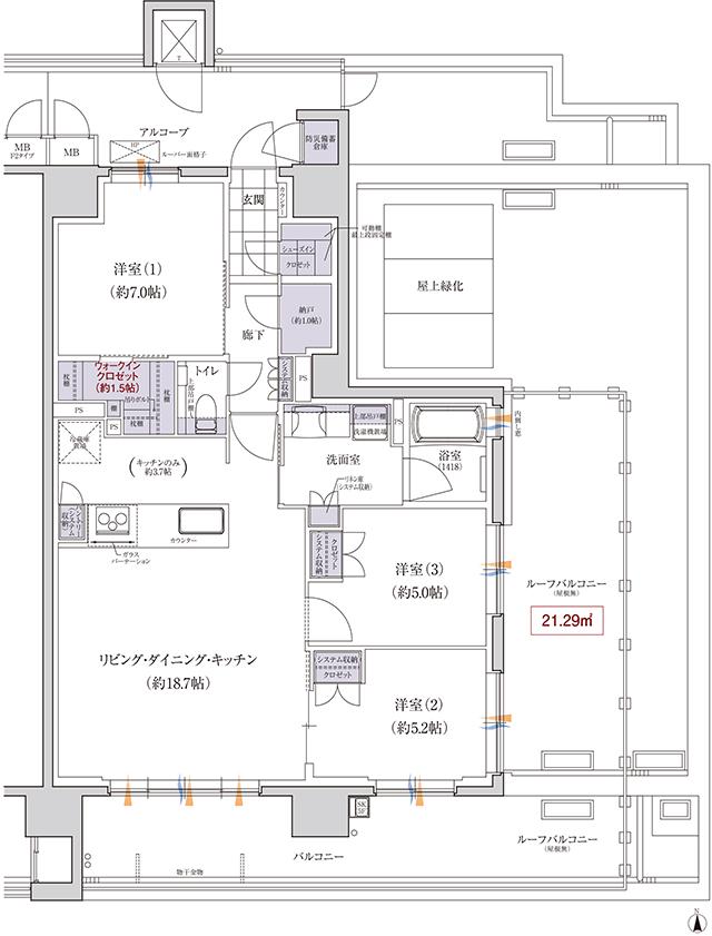 グランクレア名古屋庄内通の間取り図　Lr：3LDK+WIC+SIC+納戸+防災備蓄倉庫