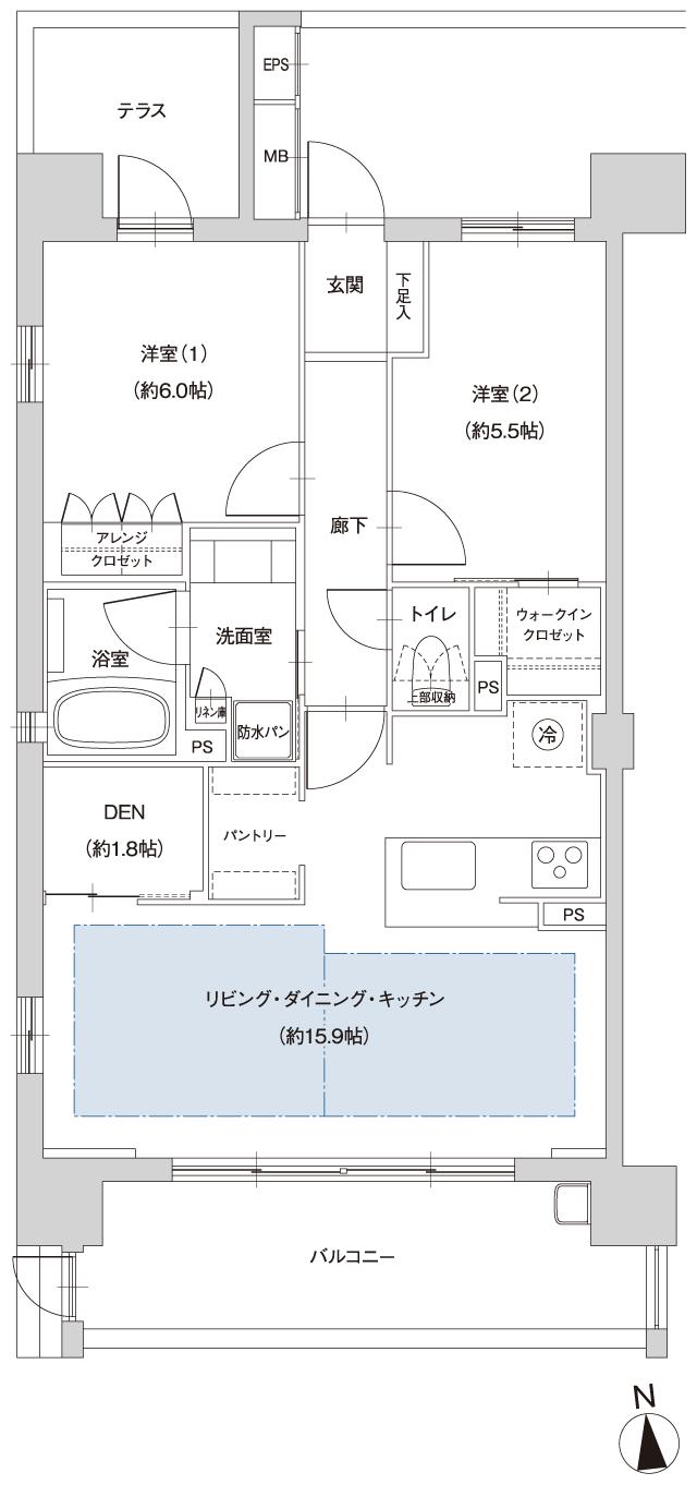 ファミリアーレ八田の間取り図　A1：2LDK