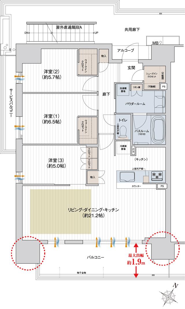 プレサンス ロジェ 四日市駅SOUTHの間取り図　G：3LDK+2WIC+SIC