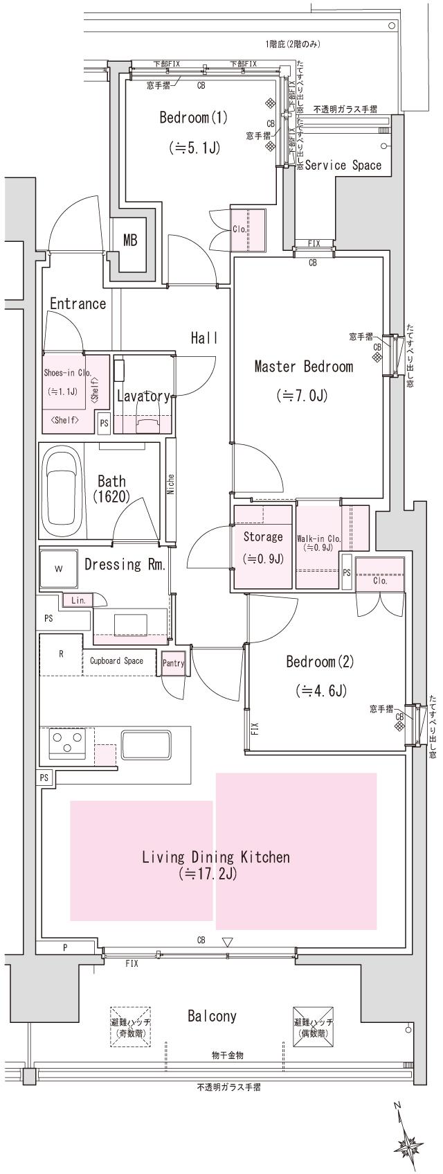 パークホームズ池下の間取り図　81C：3LDK+WIC+SIC