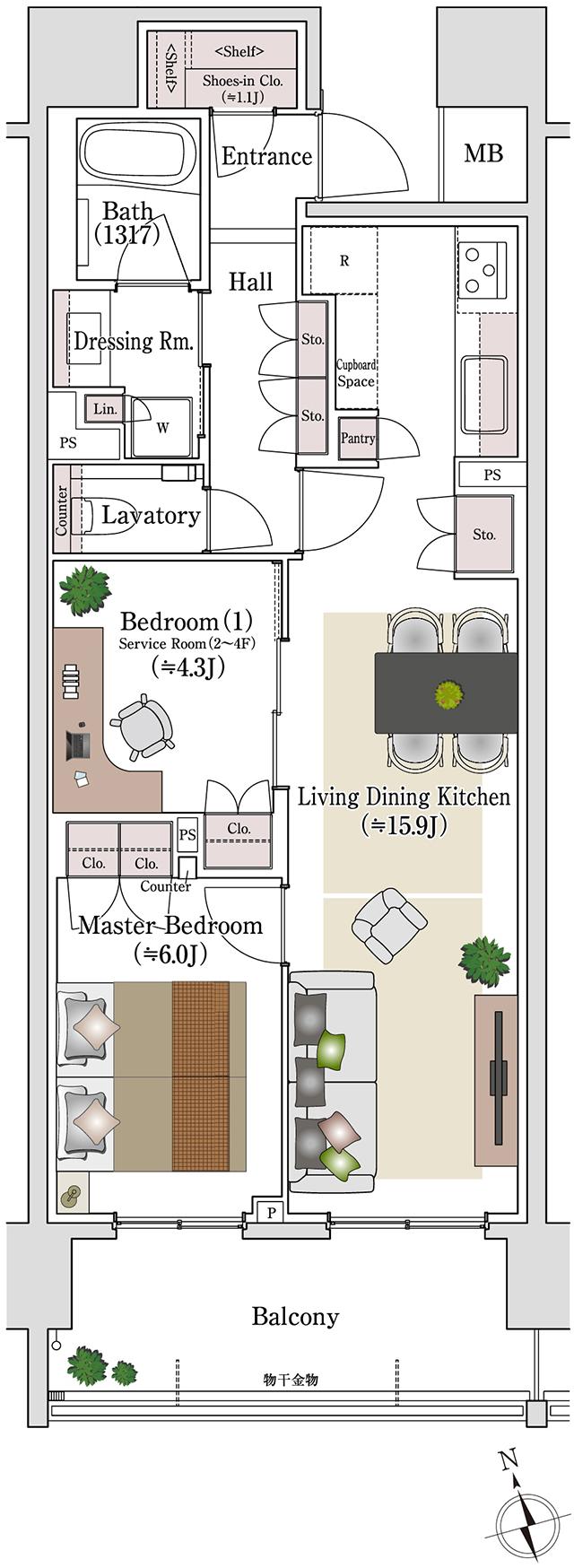 パークホームズ池下の間取り図　62B：2LDK+SIC