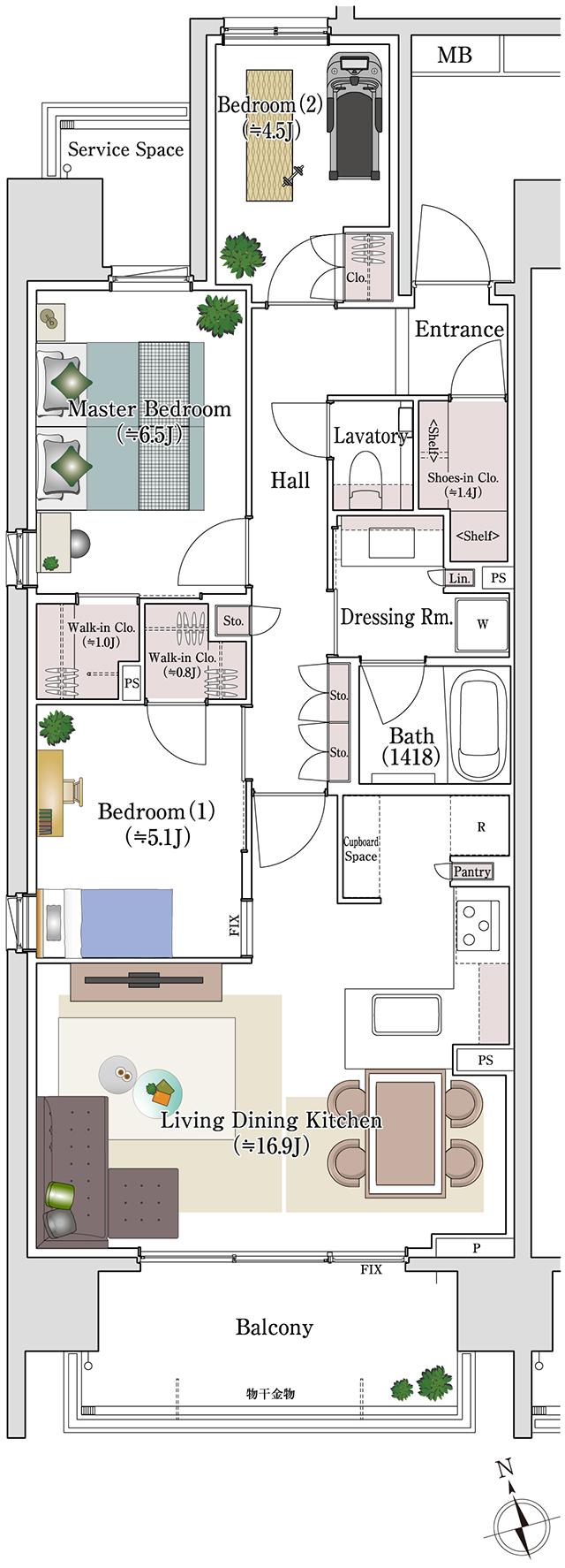 パークホームズ池下の間取り図　77A：3LDK+2WIC+SIC