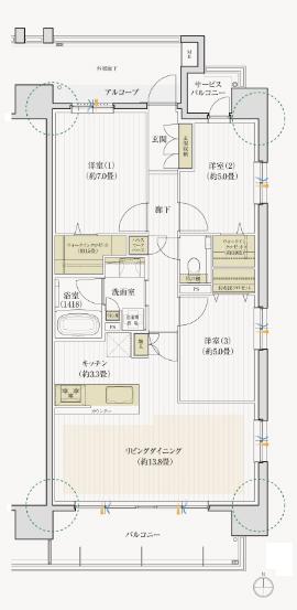 デュオヒルズ刈谷の間取り図　H：3LDK+2WIC+FC