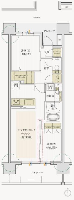 デュオヒルズ刈谷の間取り図　C：2LDK+WIC+SIC+N