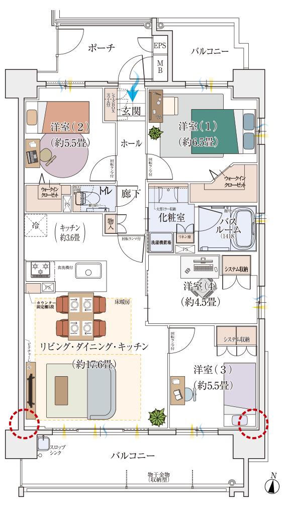 モアグレース守山ステーションフロントの間取り図　C：4LDK