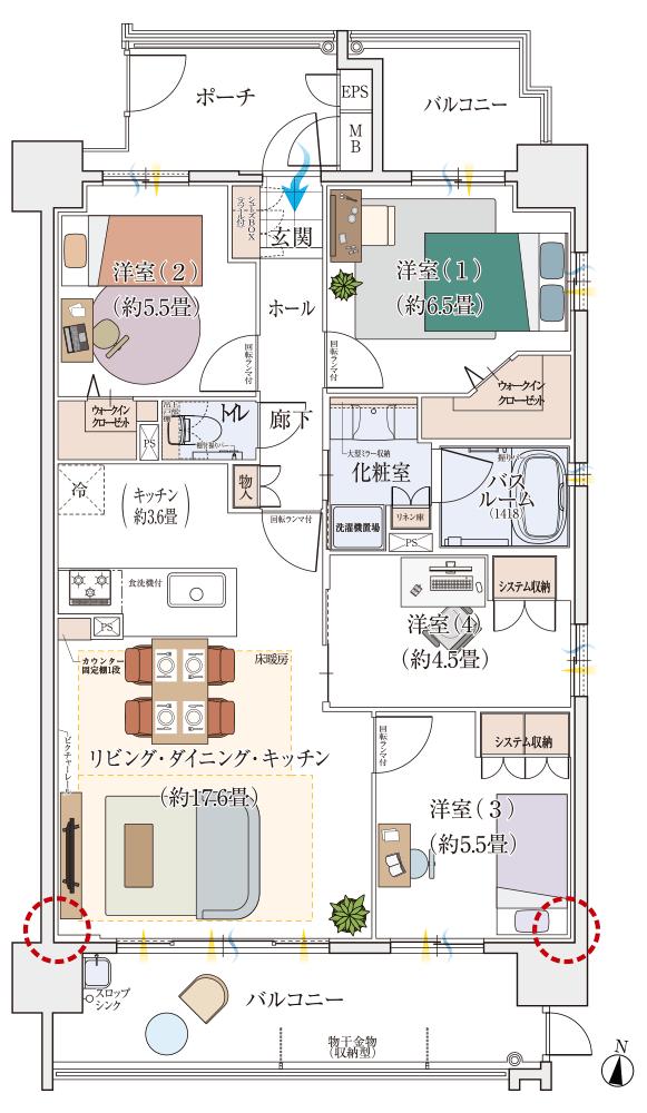 モアグレース守山ステーションフロントの間取り図　C1：4LDK