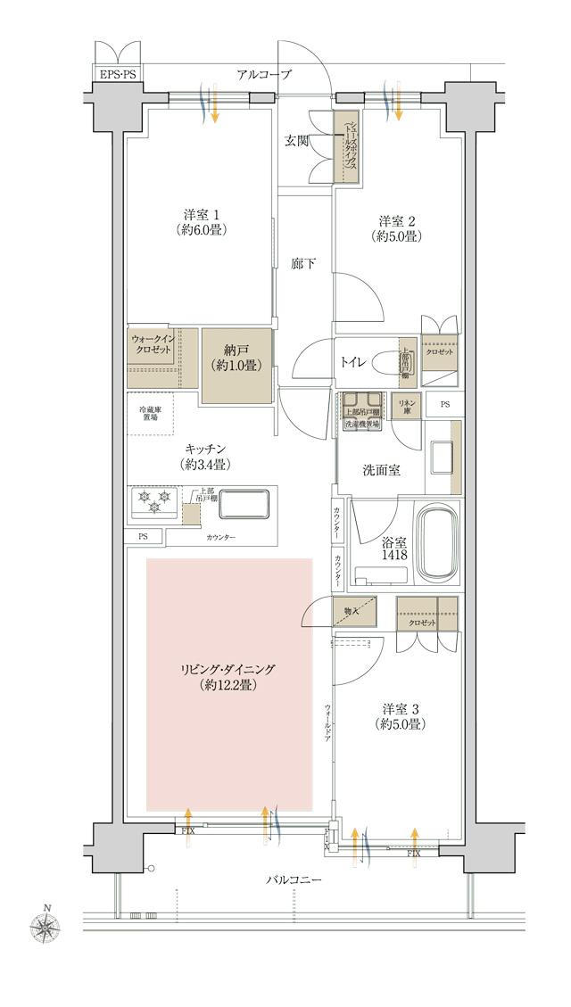（仮称）ローレルコート瑞穂汐路ザ・レジデンスの間取り図　C：3LDK+N+WIC