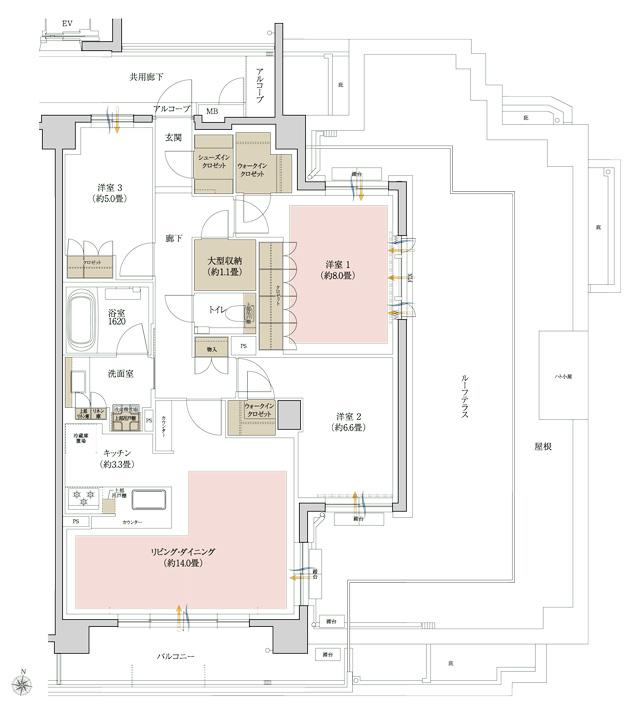 （仮称）ローレルコート瑞穂汐路ザ・レジデンスの間取り図　Fr：3LDK+2WIC+SIC