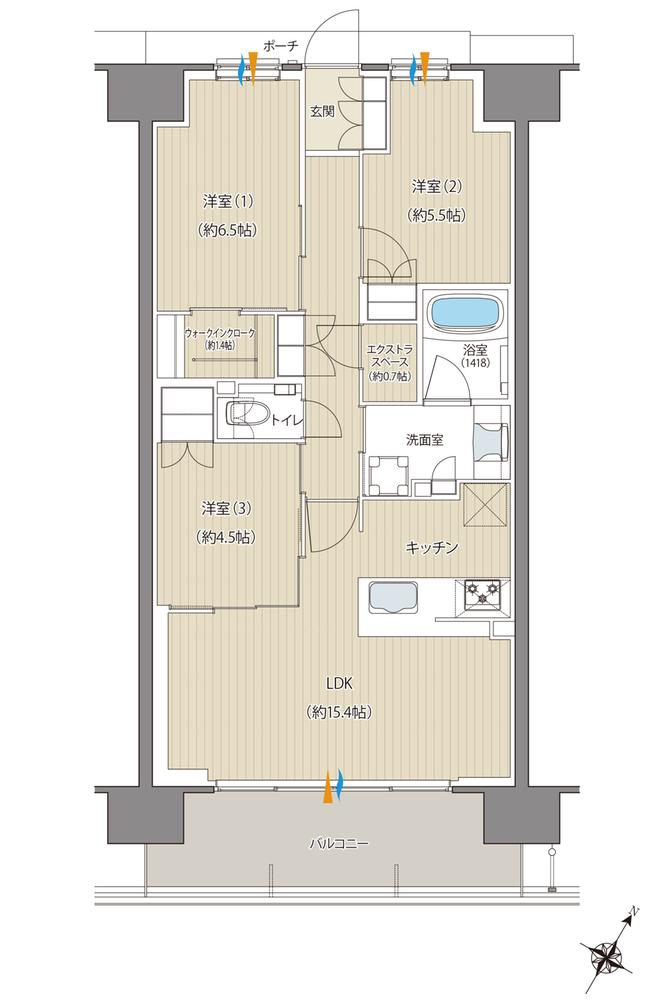 ブライトタウン天竜川駅前フレシアの間取り図　D：3LDK+WIC+ES