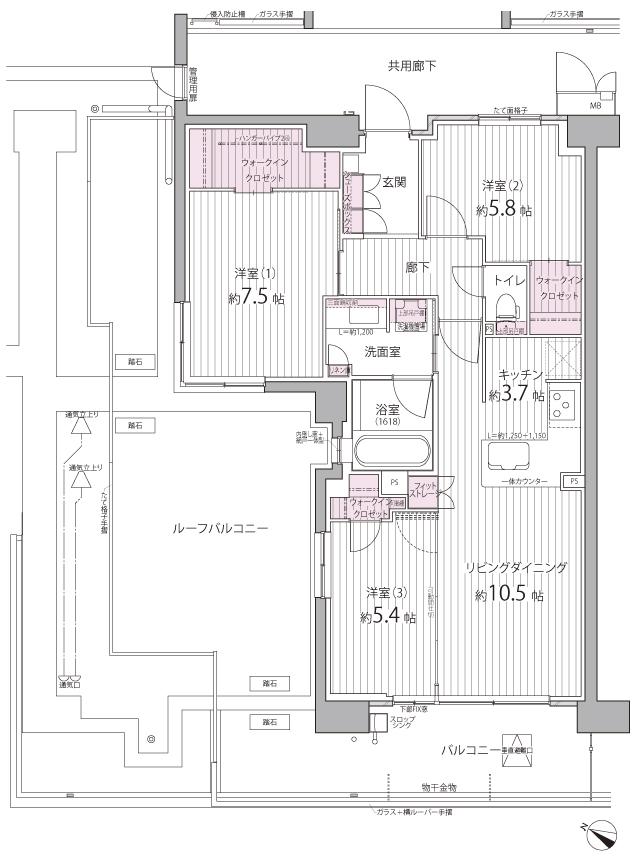 MMキャンバス南大高の間取り図　R：3LDK+3WIC