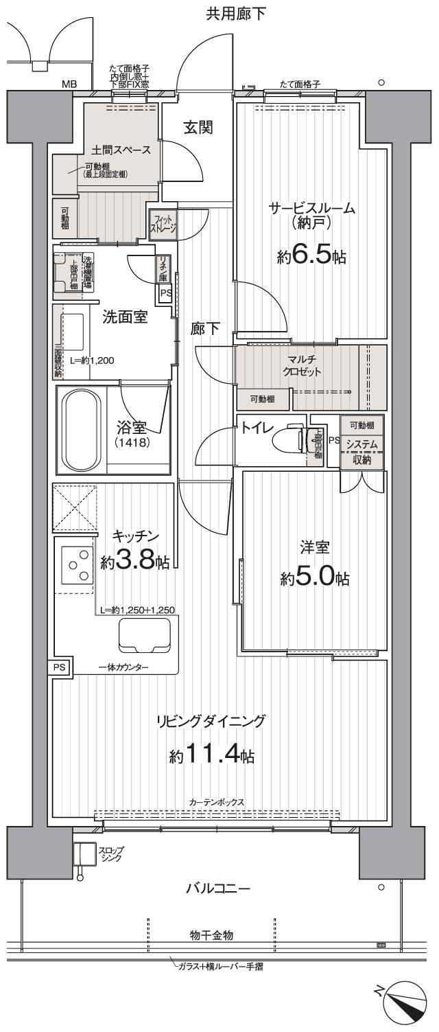 MMキャンバス南大高の間取り図　E(2～7F)：1LDK+S+MC+DS