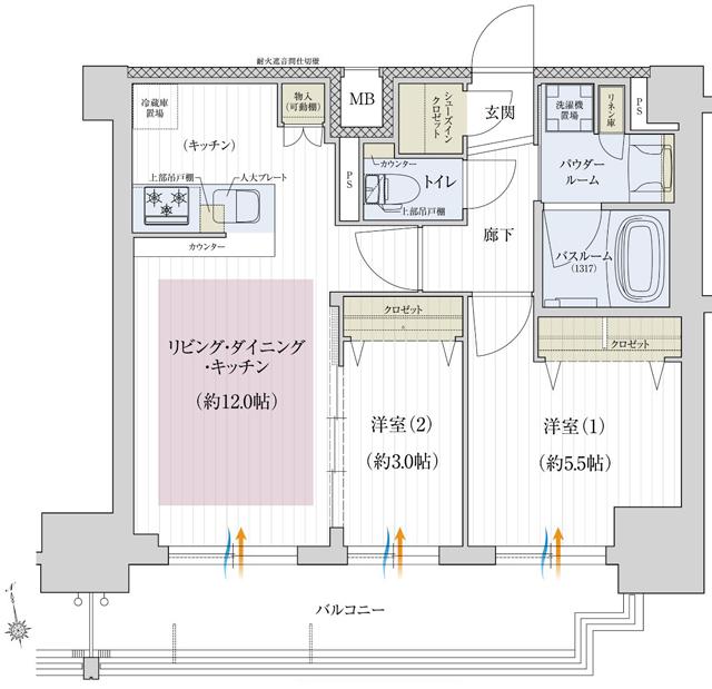 プレサンス レイズ 千種今池IIの間取り図　C：2LDK+SIC