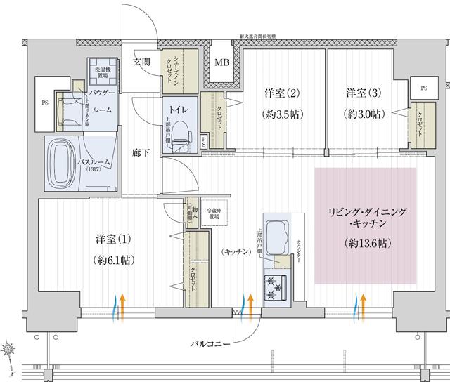 プレサンス レイズ 千種今池IIの間取り図　I：3LDK+SIC