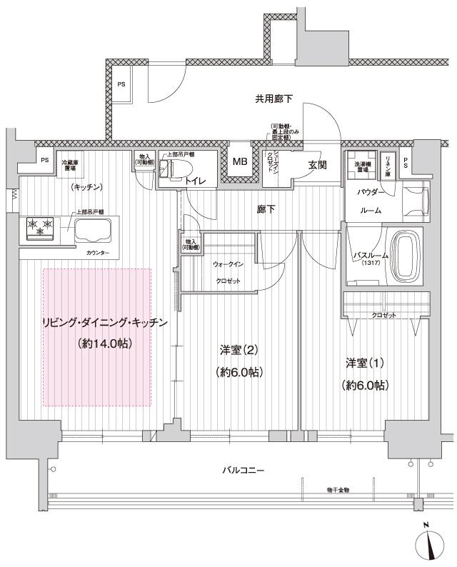 プレサンス レイズ 千種今池IIの間取り図　J：2LDK+WIC+SIC
