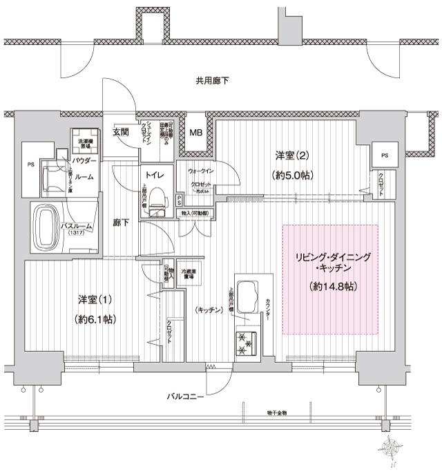 プレサンス レイズ 千種今池IIの間取り図　K：2LDK+WIC+SIC